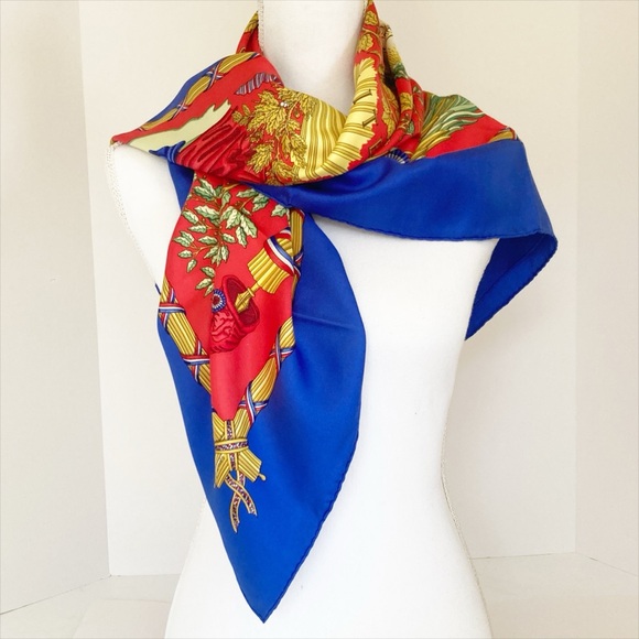 HERMES Paris 1789 Republique Francaise Blue Red Silk Scarf - Picture 1 of 14